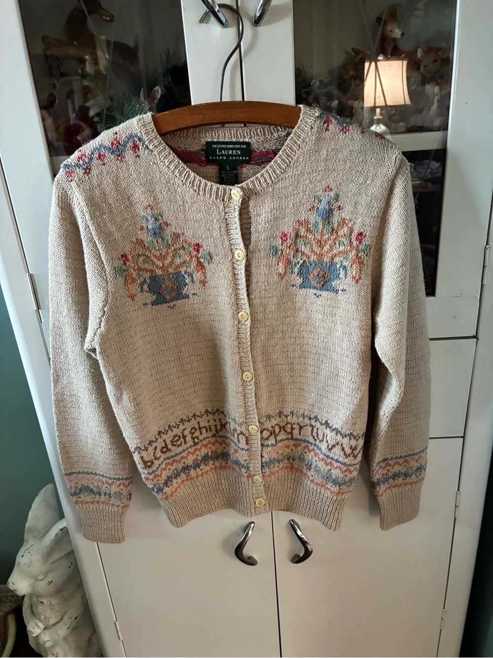 Lauren Ralph Lauren Vintage S ABC Floral Embroidered Button-Front Cardigan euc